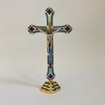 Blue Glass Enamel Free Standing Crucifix
